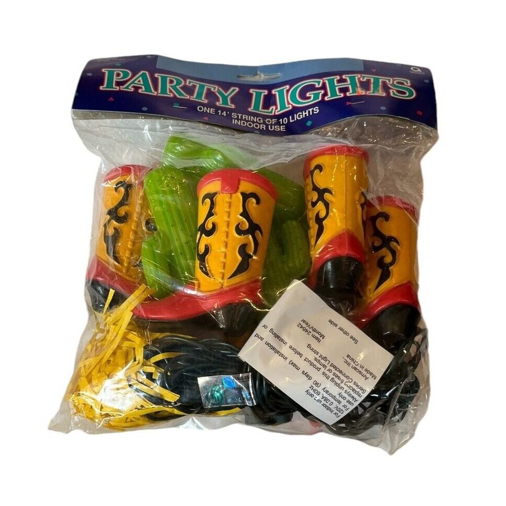10 String lights Party Indoor cowboy boot cactus Mini Blow Molds Western NOS